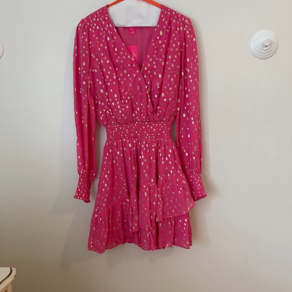 Lilly Pulitzer Hot Pink Dress with Gold Dot Print